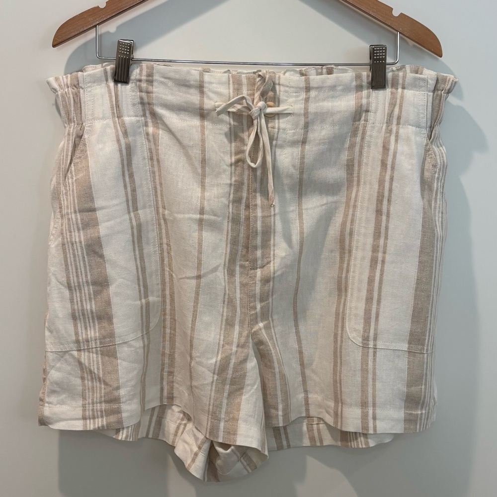 Madewell High Waist Cream & Tan Linen-Blend Striped Shorts XL